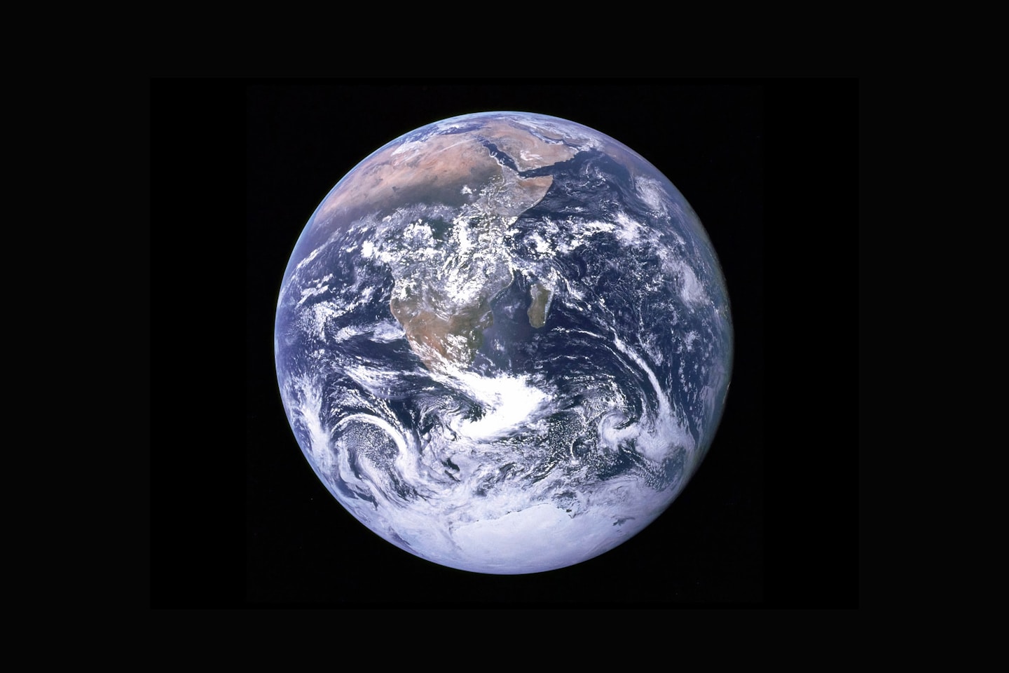 View of the Earth as seen by the Apollo 17 crew traveling toward the moon