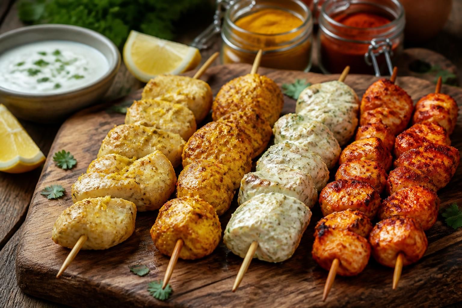 découvrez nos recettes rapides et savoureuses de brochettes de poulet marinées au citron, curry, yaourt et paprika pour un repas gourmand et parfumé.