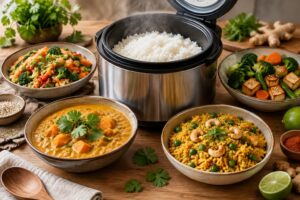 découvrez des recettes faciles au rice cooker : plats asiatiques et indiens, options végétariennes et idées savoureuses pour cuisiner le riz autrement.