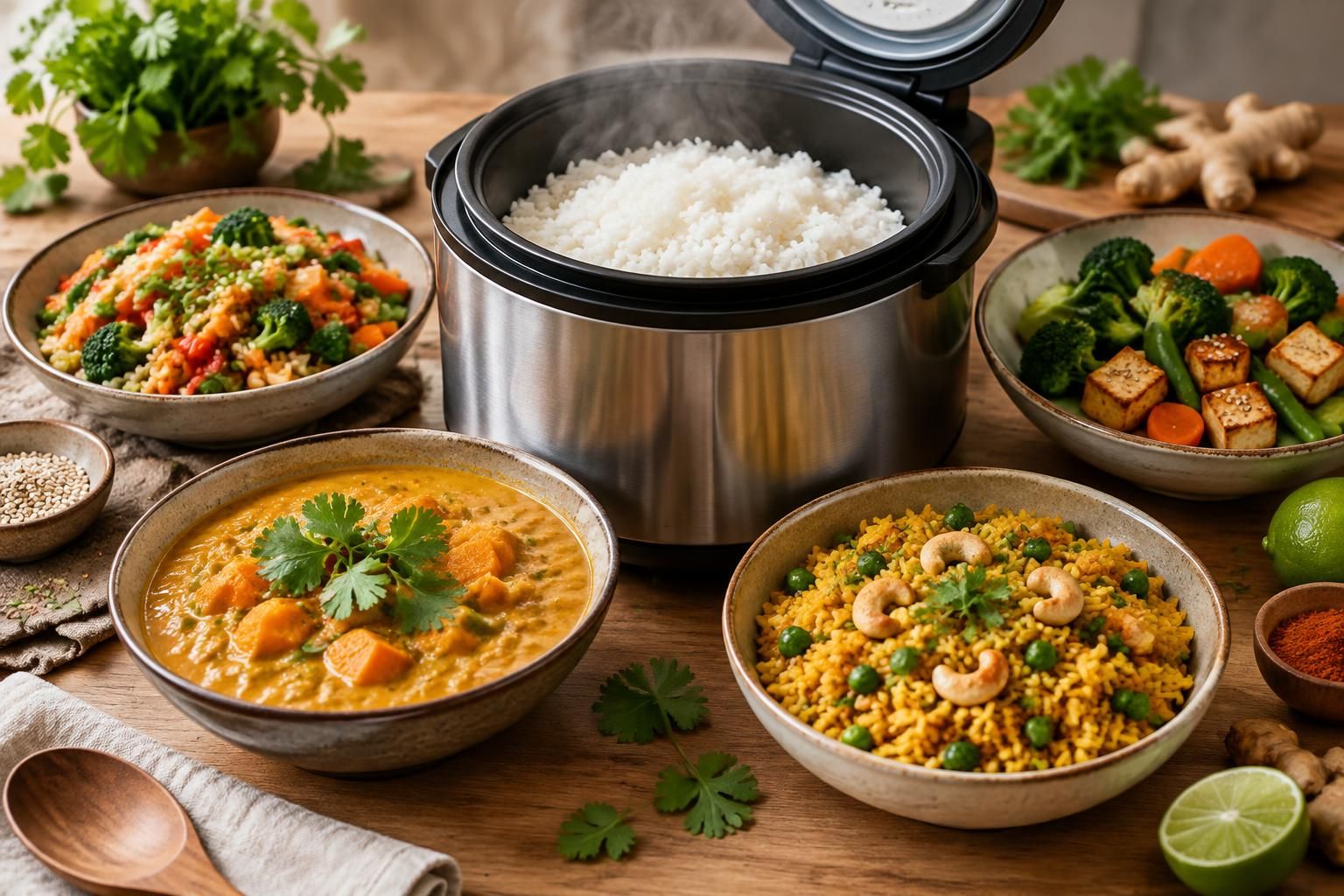découvrez des recettes faciles au rice cooker : plats asiatiques et indiens, options végétariennes et idées savoureuses pour cuisiner le riz autrement.